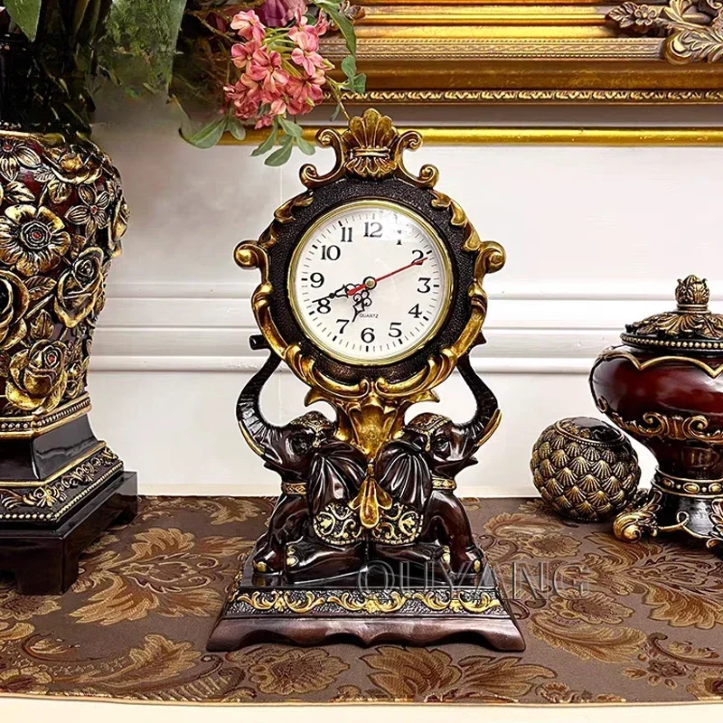 QUYANG Роскошный домашний декор антикварные настольные часы украшения камин латунь