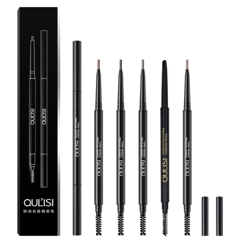 

5 Color Long Lasting Double Ended Eyebrow Pencil Waterproof No Blooming Rotatable Ultra Slim Eye Brow Pen with Brush