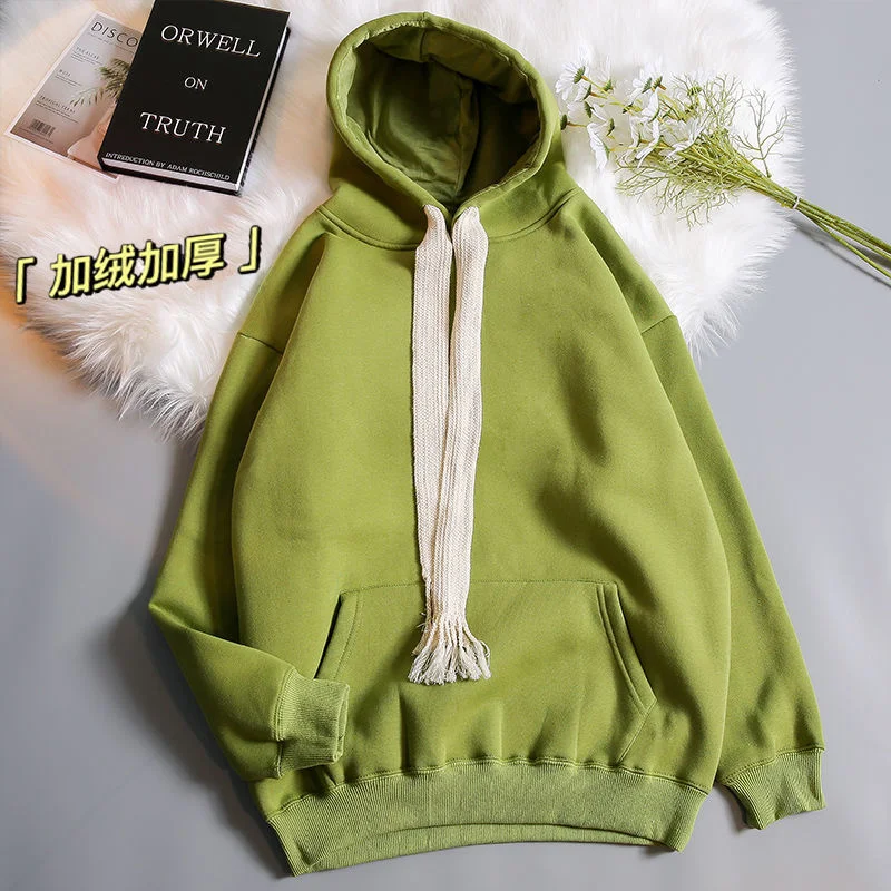 

NoEstaMal Large Webbing Drawstring Hoodies Solid Color Fleece Spring Autumn Men's Hooded Pullovers Casual Fashion Sweatshirts