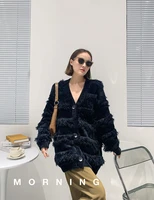 2022 imitation mink sweater coat womens new autumn and winter all match loose tassel retro knitted cardigan thickening
