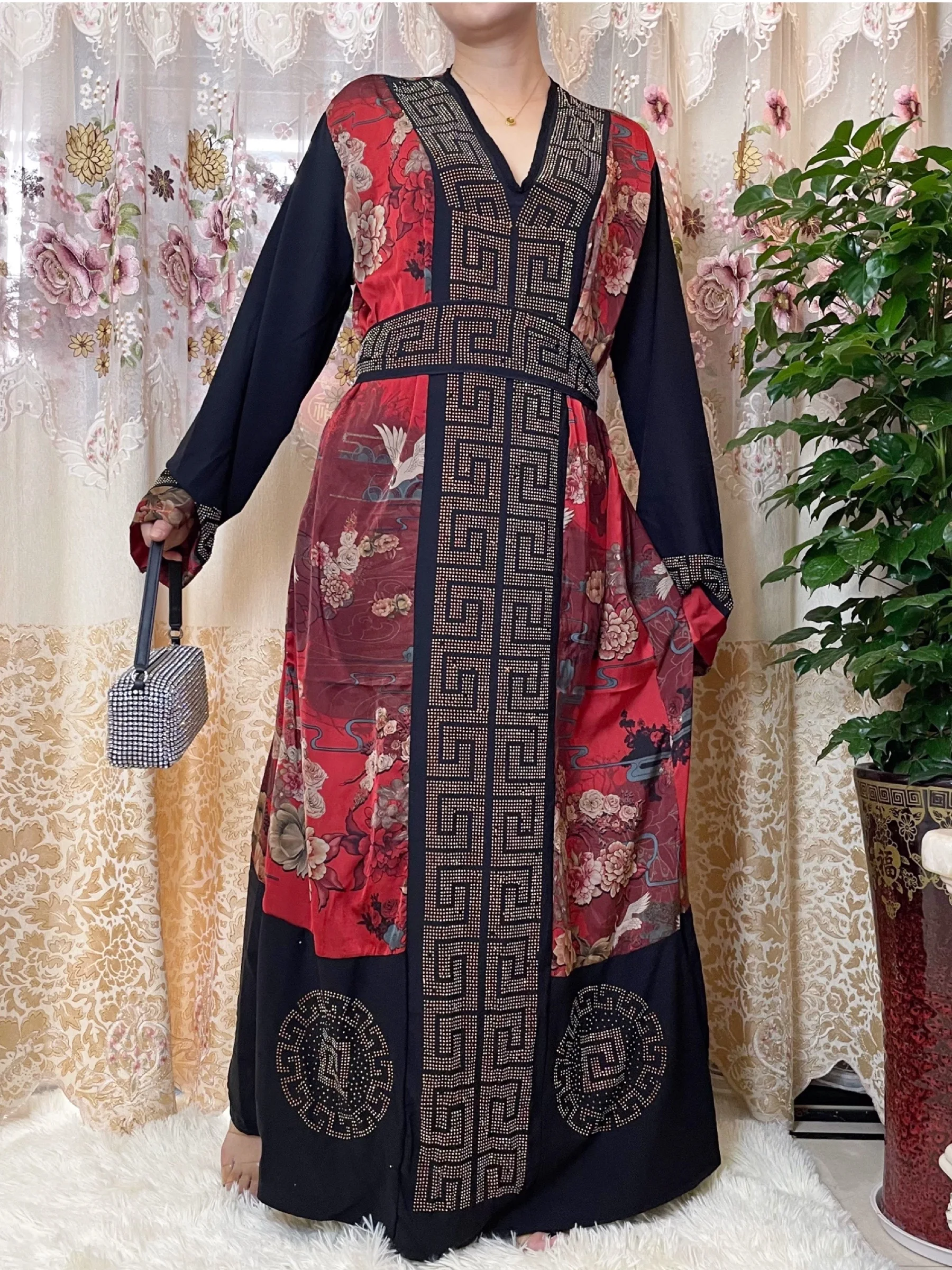 

2023New Fashion African Dress Women with Belt Luxurious Africanie Clothes Dashiki Kaftan Robe Lady Party Dresses Muslim Abaya