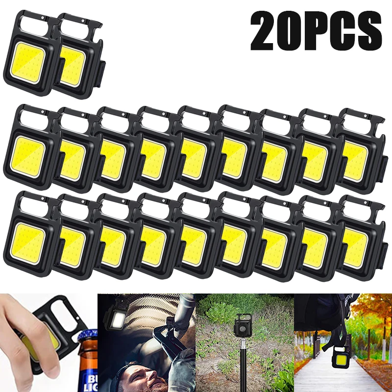 20pcs Mini Portable LED Working Flashlight USB Rechargeable Key Light Lantern Camping Outside Hiking COB Lantern Light