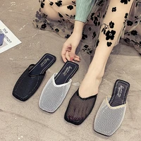 plus size mesh slippers womens casual flat shoes 2022 summer female home shoes black white beige slippers zapatos de mujer