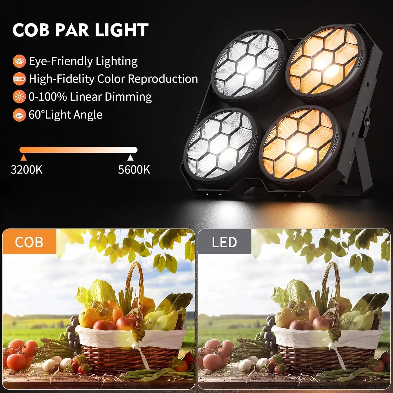 Фото Сценический светильник 4 Eyes COB LED 400W Bi-Color Audience Blinder DMX512, профессиональное сценическое освещение для концертов, DJ-вечеринок, свадеб и шоу №2