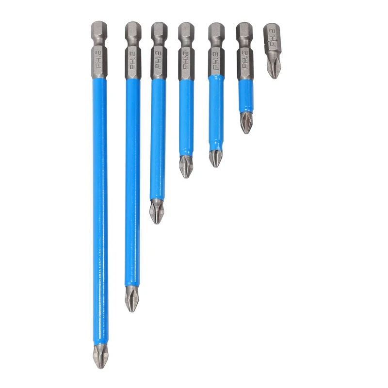 

7Pcs Ph2 Anti Slip Electric Screwdriver Bit Set Bits Hex Shank Magnetic Bits 25Mm 50Mm 65Mm 70Mm 90Mm 127Mm 150Mm