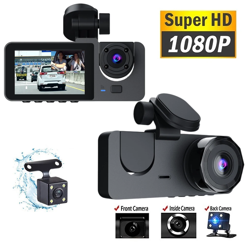 

3 Channel Car DVR HD 1080P 3-Lens Inside Vehicle Dash Cam Three Way Camera DVRs Recorder Video Registrator Dashcam Camcorder
