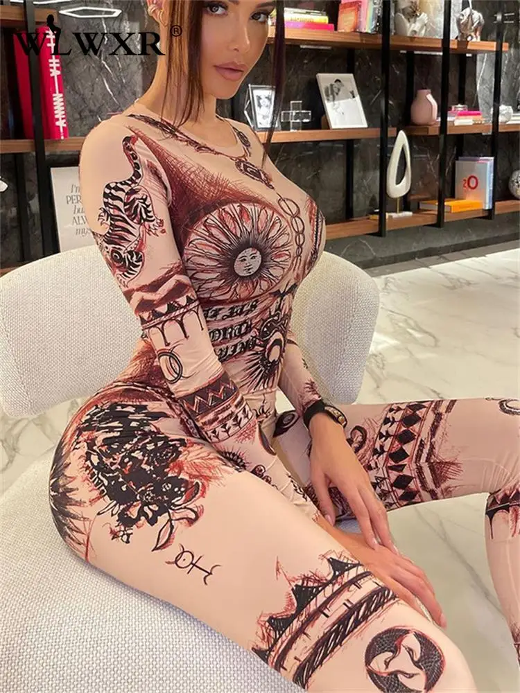 

Женский Осенний Облегающий комбинезон WLWXR, модель 2022 года, с круглым вырезом и длинным рукавом, цельные Клубные наряды, женский комбинезон с ...