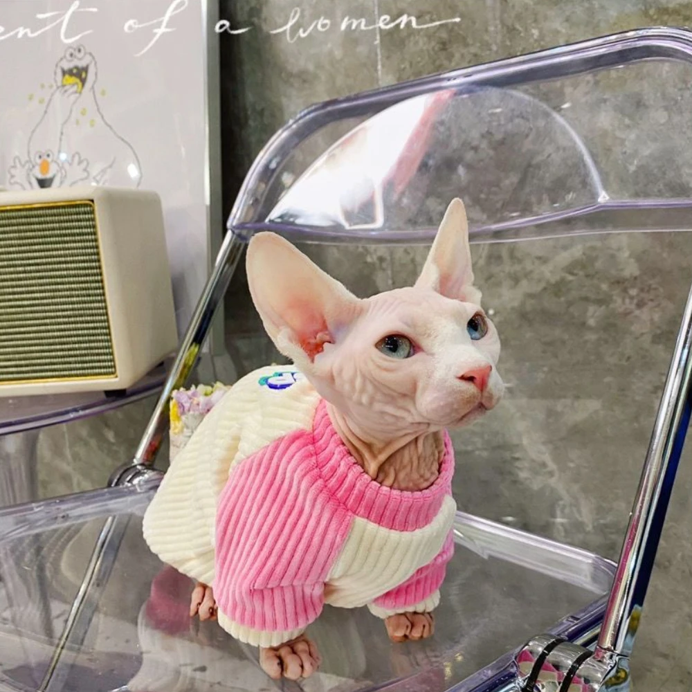 

Hairless Cat Sweatershirt Fashion Spring Autumn Cats Colorful Vest Sphynx Clothes Lapel Collar Undercoat for Puppy Kitten Pet