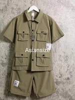 clothes for men work suit mens multi pocket short seeve shirt japanese versatile loose casual summer two piece set y2k clothes