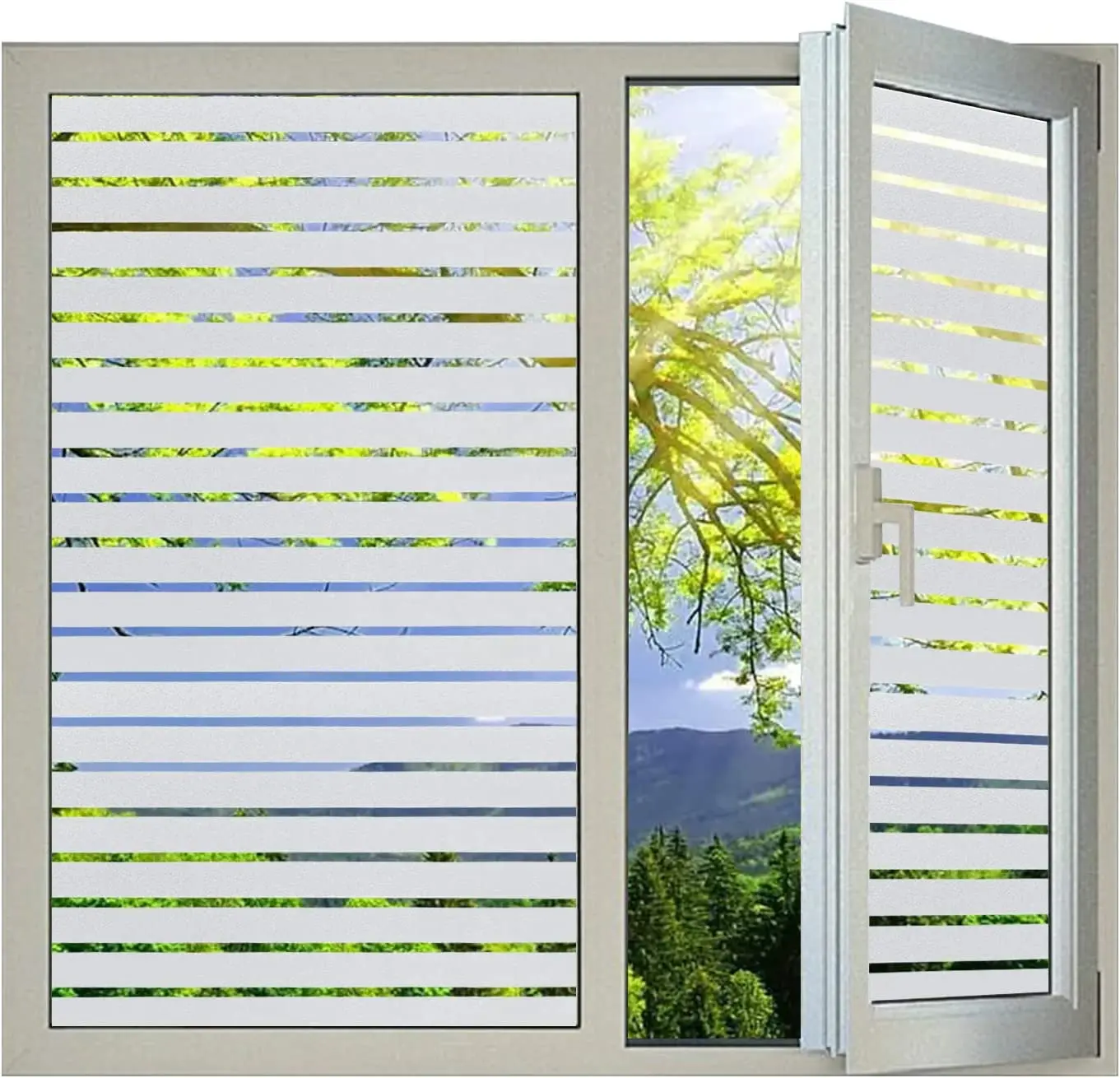 

Striped Pattern Frosted Window Privacy Film Glass, Decorative Window Reused Non-Adhesive Static Cling for Door Home Bedroom