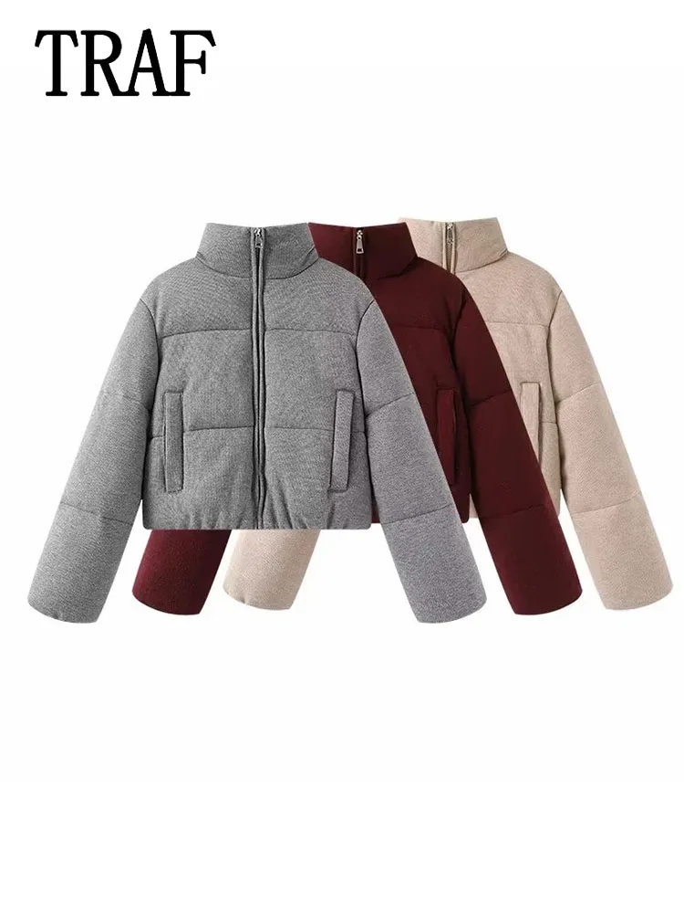 TRAF женская укороченная парка с подкладкой из хлопка осенне-зимняя толстая теплая