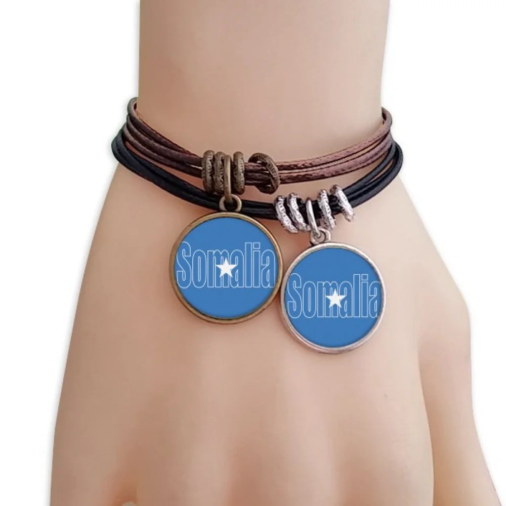 

Somalia Country Flag Name Bracelet Double Leather Rope Wristband Couple Set