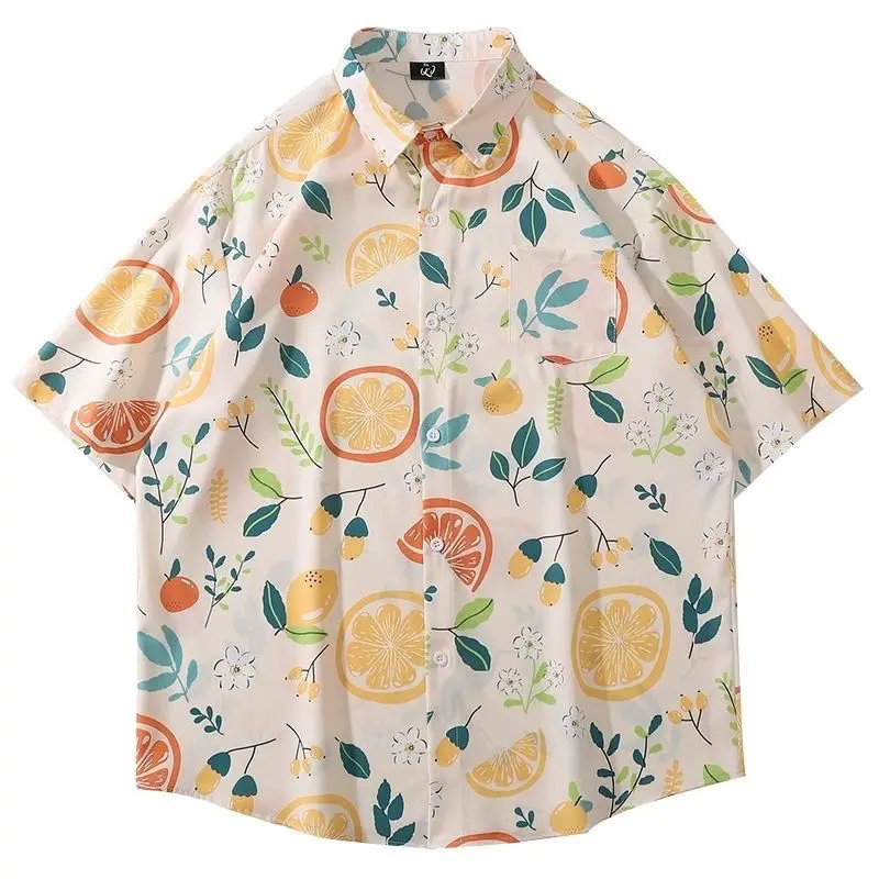 Summer Fashion Hawaiian Wind Lemon Leaf Print Short Sleeve Shirt Men'S Brand Loose Casual Floral Shirt Men'S Short Sleeve A3402