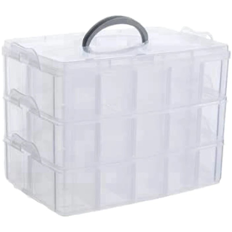 

Stackable 3-Tier Clear Plastic Organizer Multi Layer Storage Box With 30 Adjustable Compartments