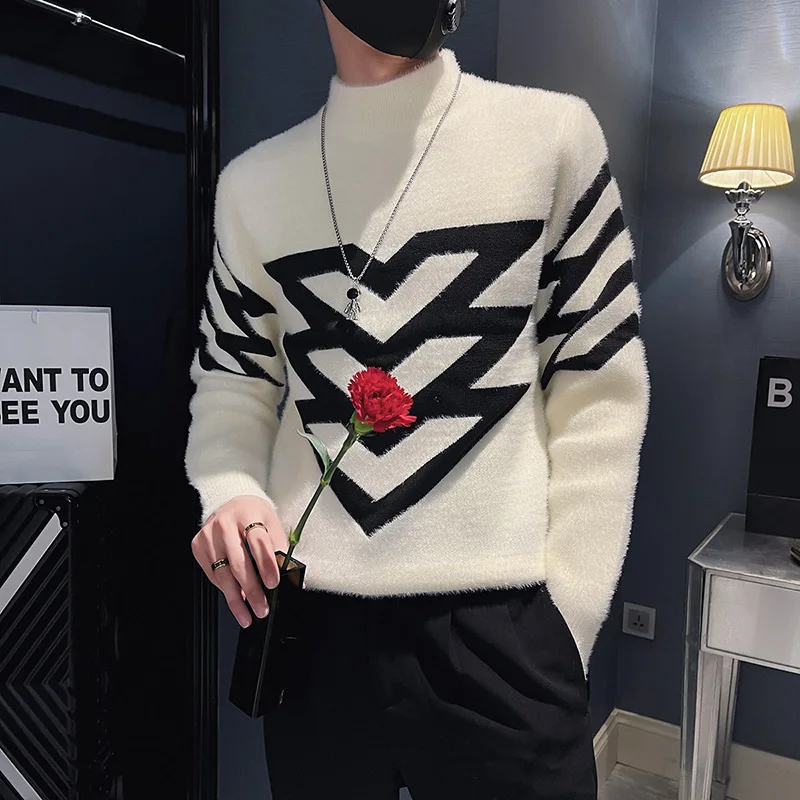 

2022 Brand Clothing Men High Quality High collar Leisure Sweaters/Male Slim Fit Business Knitting Set Head Slim Sweater S-3XL