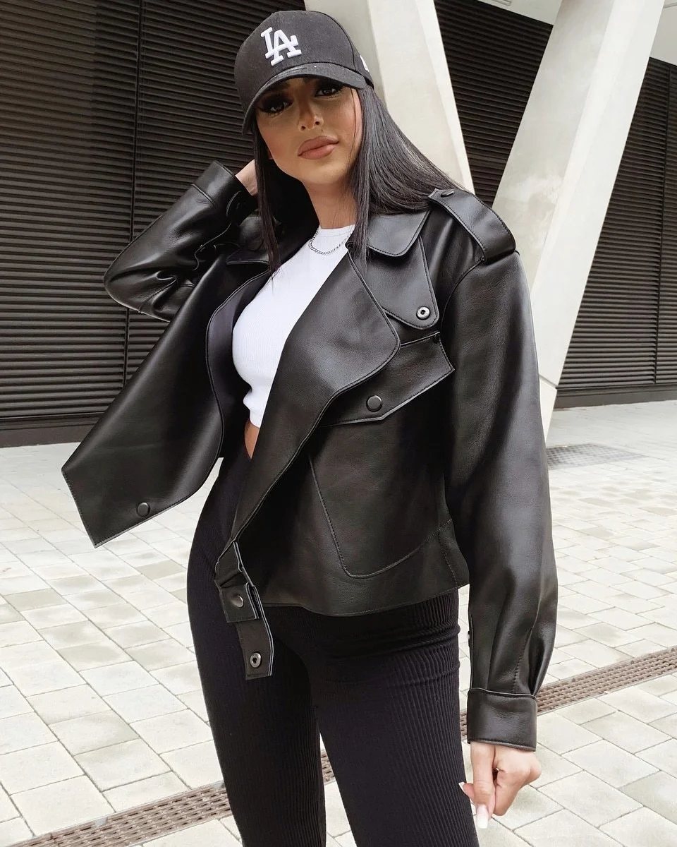 

Leather Jacket Faux Leather Fashion Punk Street Loose Black Overcoat Autumn Winter 2022 New