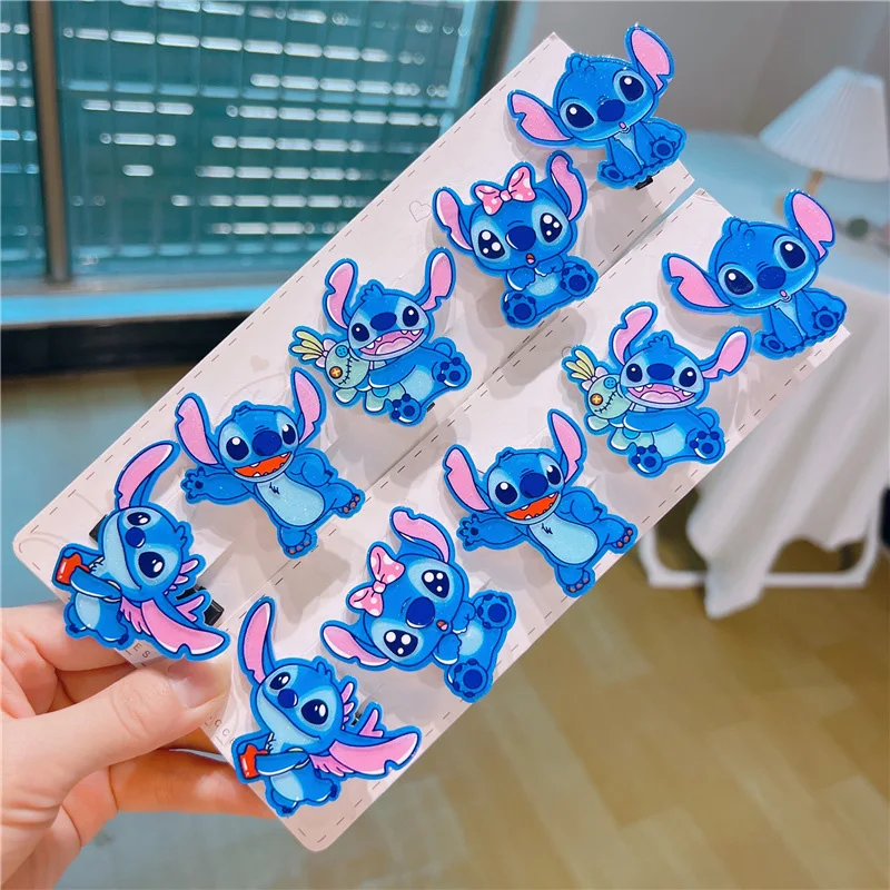 10pcs Disney Lilo & Stitch Hair Bands Kawaii Anime Hairpin Cartoon Rubber Band Hair Accessoires Girl Women Gifts Kids Toy
