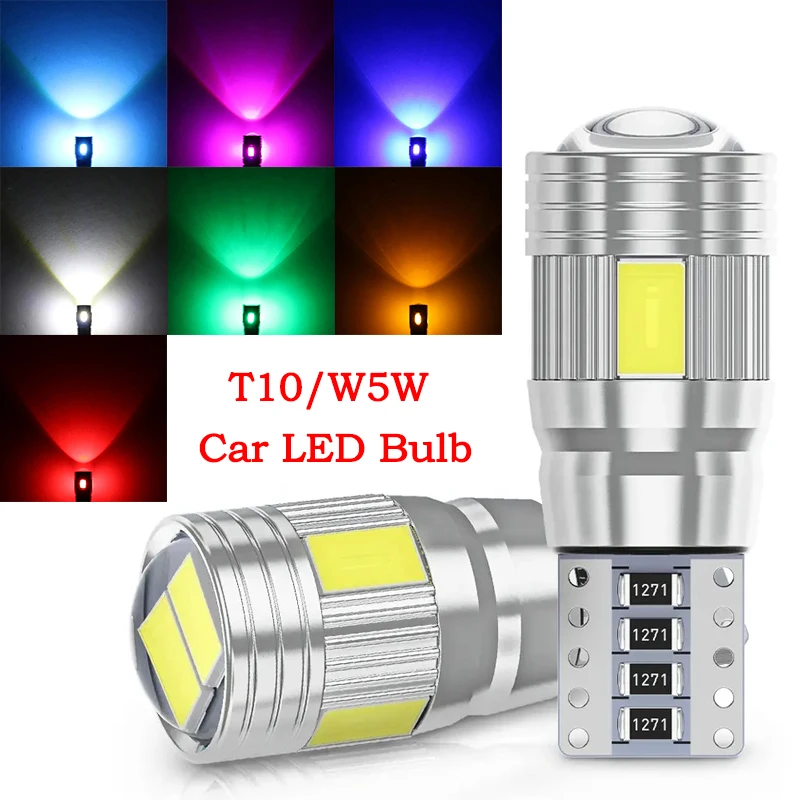 

2pcs Car T10 5W5 LED Bulb Canbus No ERROR Signal Light Canbus 12V 6000K Auto Claerance Wedge Side Reverse Lamps 5630 6SMD Lamp