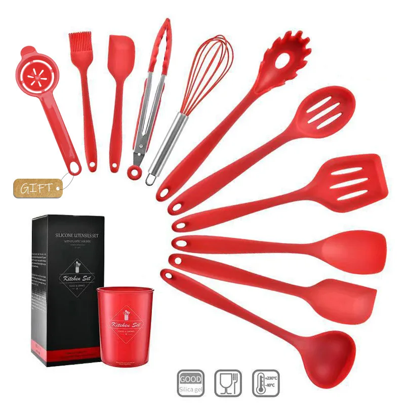 

Best Silicone Cooking Utensil Set Wooden Handle Spatula Soup Spoon Brush Ladle Pasta Colander Non-stick Cookware Kitchen Tools