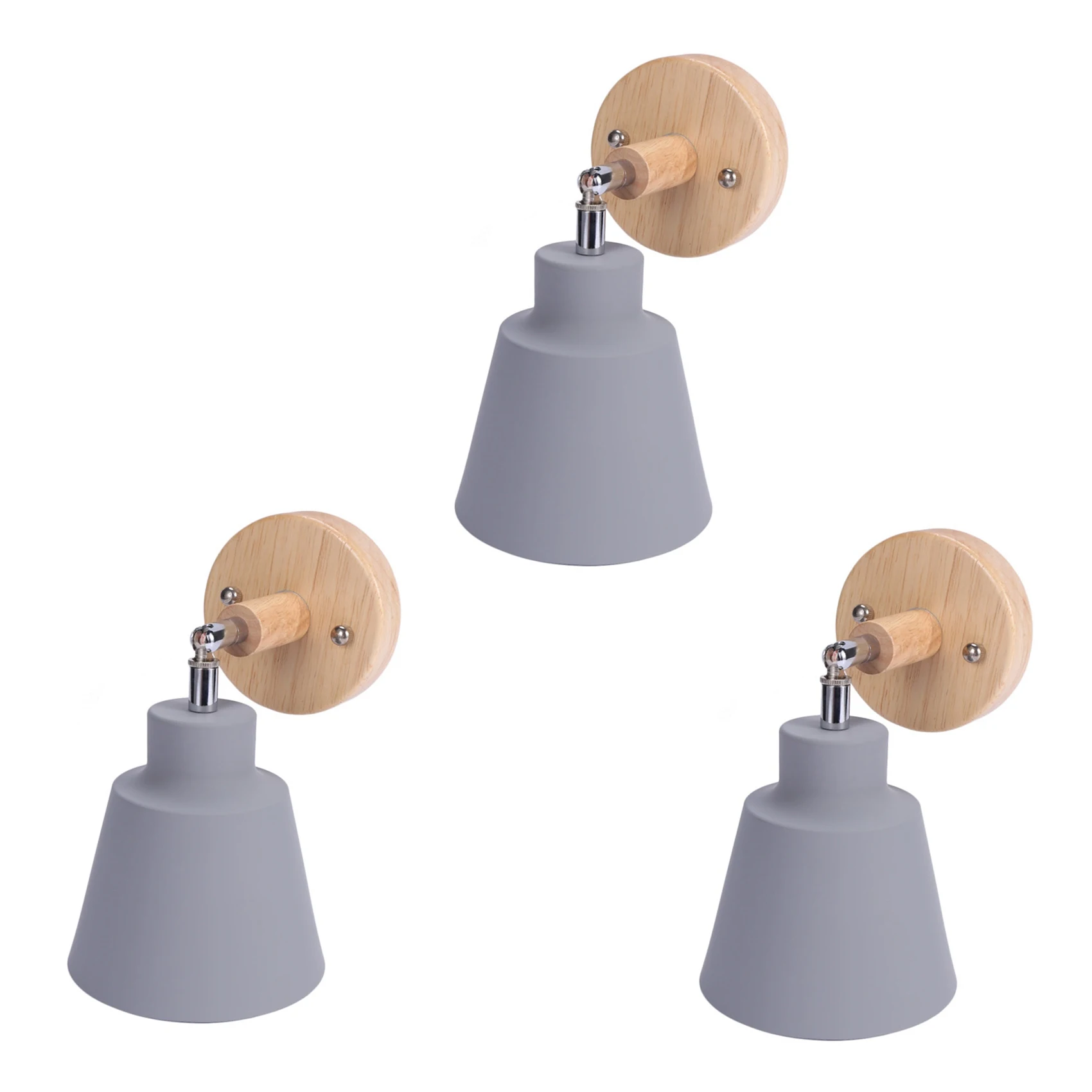 

3X Nordic Wooden Wall Lamp Bedside Wall Lamp Sconce Wall Light with Zip Switch Freely Rotatable(Grey)