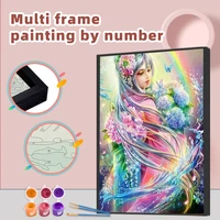 chenistory handmade painting canvas oil painting by numbers with multi aluminium frame kits fairy diy figure pictures by numbers