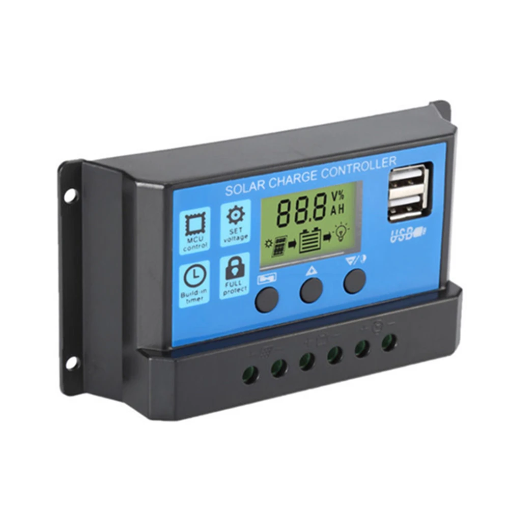 

Solar Charge Controller 12V 24V 10A 20A 30A with LCD Display Screen PWM Battery Charger Dual USB 5V Cell Phone Charging