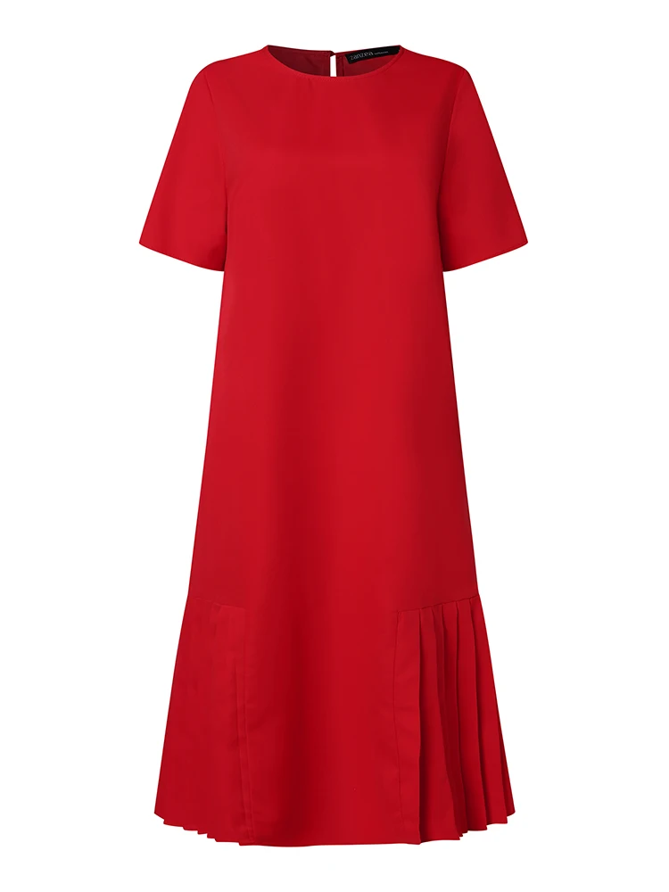 Женское летнее модное однотонное платье ZANZEA с круглым вырезом Повседневное