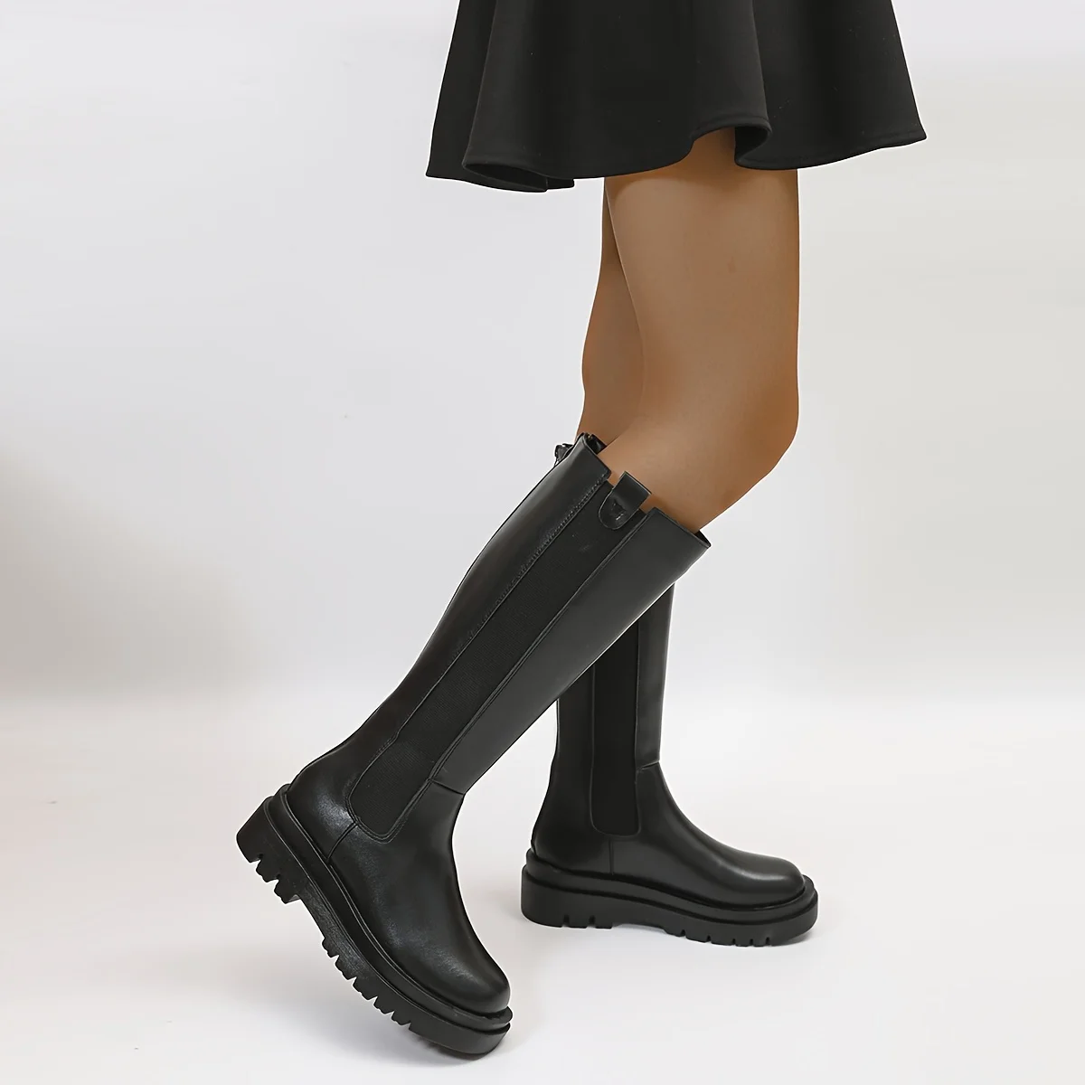 

Женские однотонные ботинки без шнуровки, удобные ботинки на платформе с молнией сзади, облегающие ботинки до середины икры, зима 2023