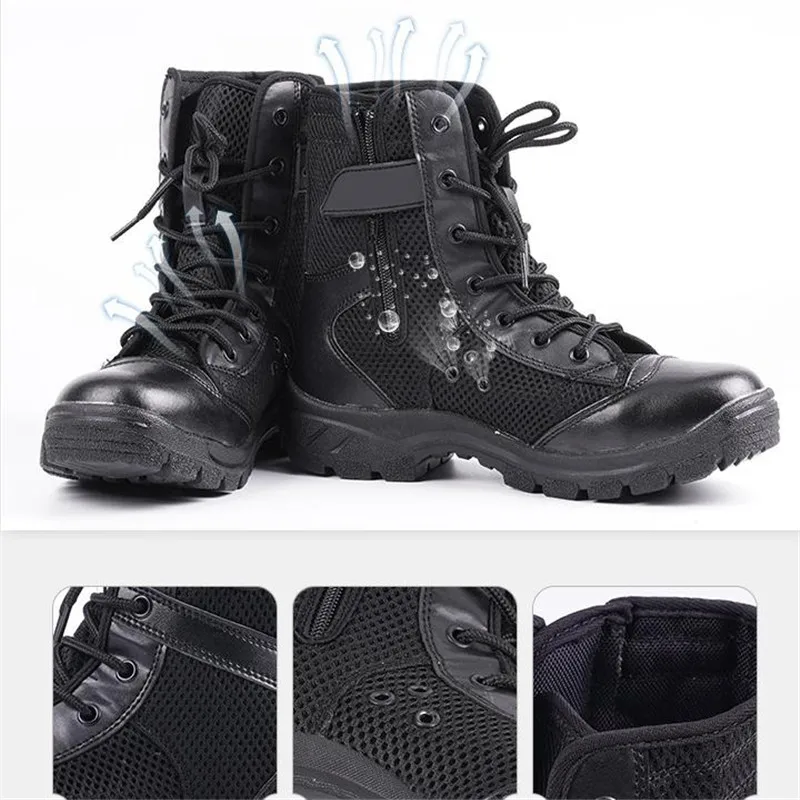

Summer Training Boots High-top Canvas Security Shoes Mesh Military Men Special Forces Breathable Black Super Light Combat Boots