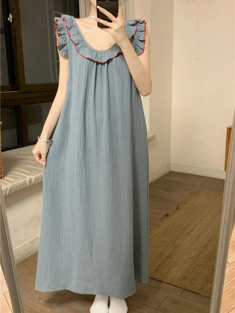 Хлопчатобумажная однотонная простая Милая Летняя женская Свободная Ночная