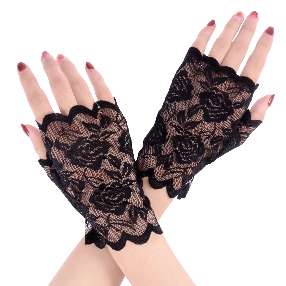 

Sun Block Fingerless Gloves Pearl Accessories Women Protection Miss White Outfit