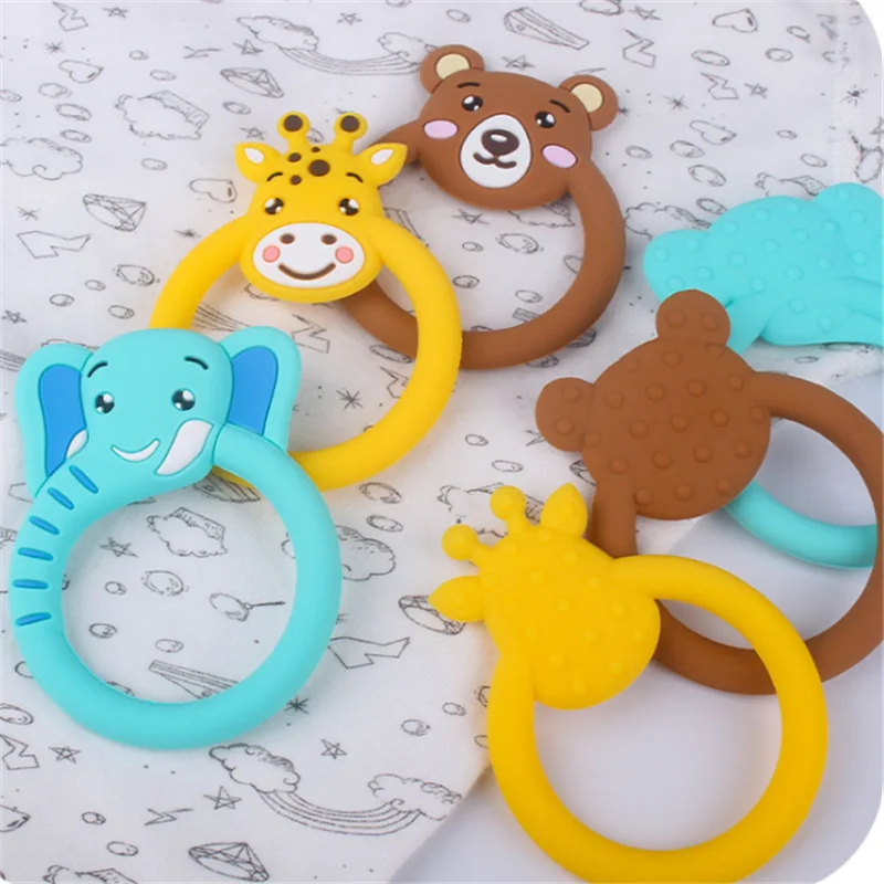 

1PC BPA Free Silicone Teether Rabbit Ring Baby Food Grade Animal Bear Elephant Shape Pacifier Newborn Teething Toy Baby Toys