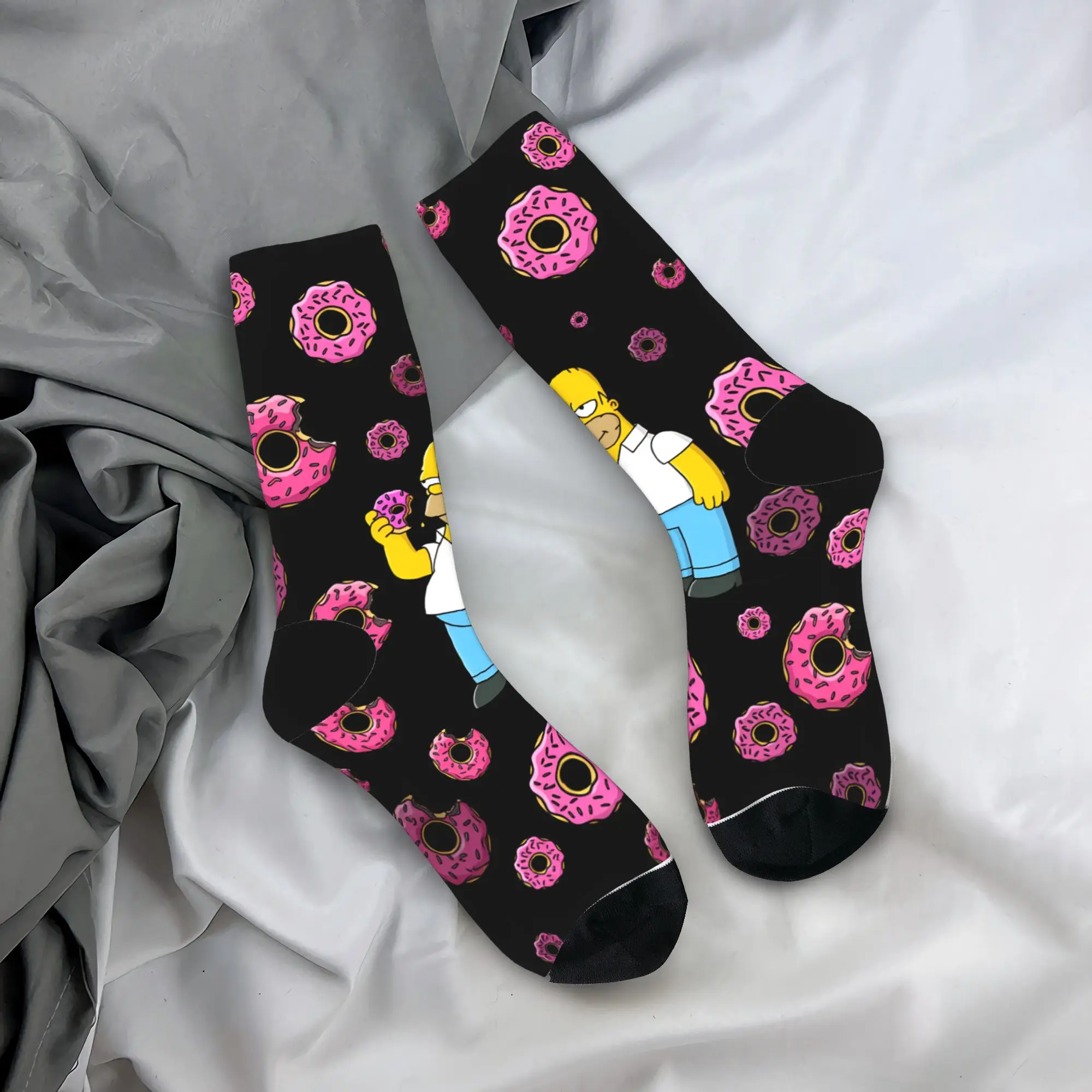 Фото Носки S-Simpsons Homer Donut Pink Sprinkles Design Harajuku, зимние нескользящие носки, унисекс, мужские, для занятий спортом на открытом воздухе №1
