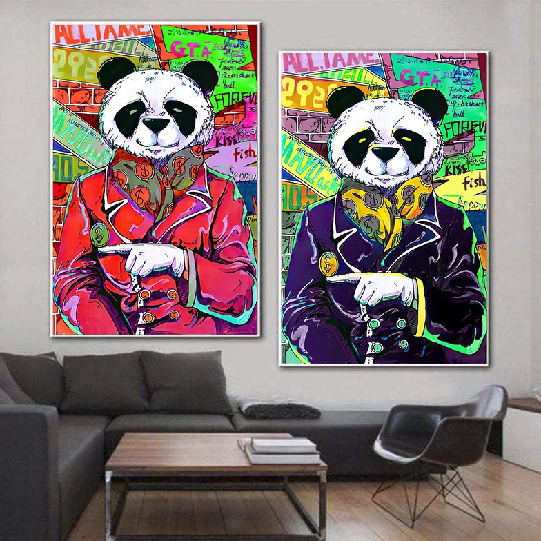 

Panda Gentleman Portrait Graffiti Street Wall Pop Art Pictures for Home Decor Cuadros Living Room Decoration Canvas Painting