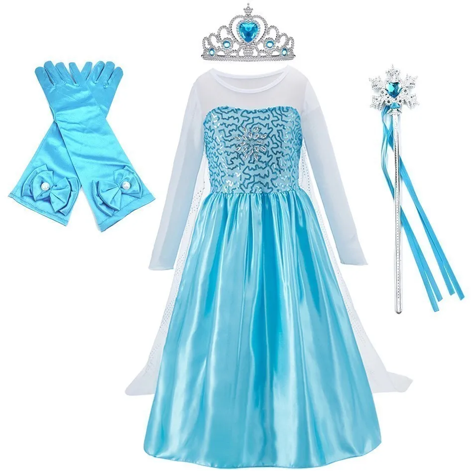 

Children Princess Costume Little Girls Elsa Christmas Fancy Gown Kids Frozen Cosplay Snowflake Vestidos Ball Tulle Clothes