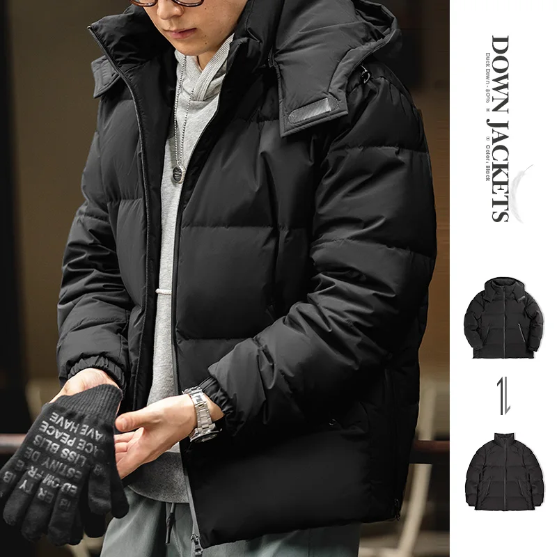 Maden Winter 80% White Duck Down Jackets Men’s Plus Size Coats Basic Puffer Jacket Windproof Hooded Warm Coat Hat Detachable