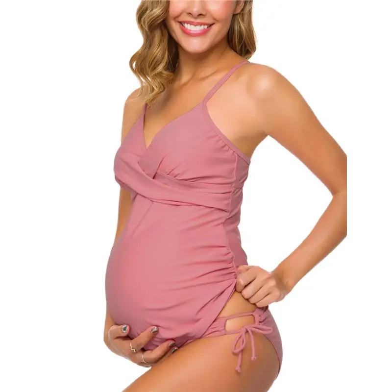 

Liu&Qu Sexy Women Maternity Swimsuit Two Piece Swimwear V Neck Pregnancy Bathing Suit Wrap Front Tankini Pregnant Beachwear