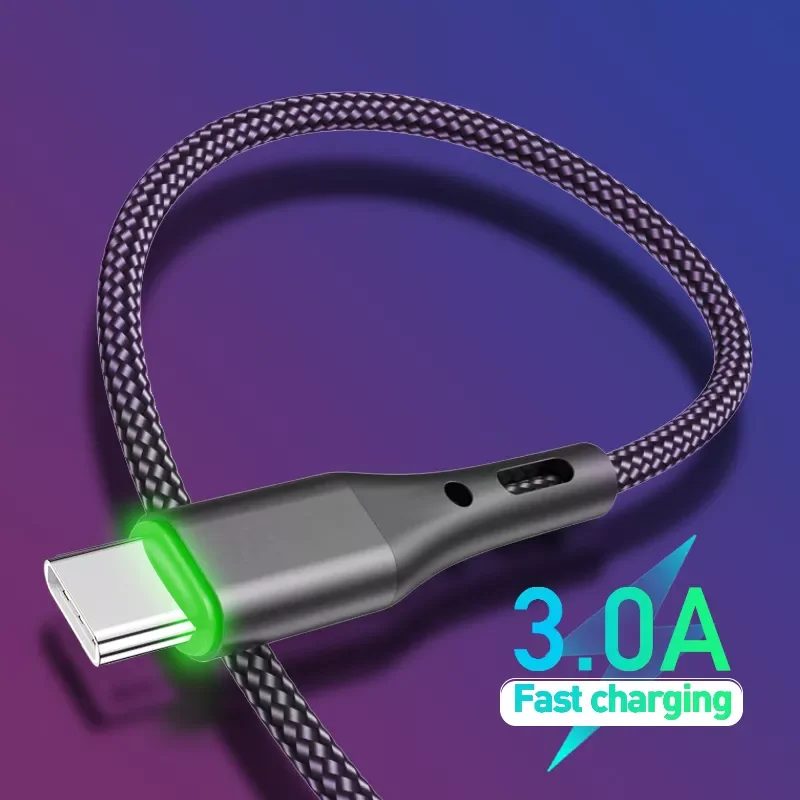 

3.0A Type C Micro USB Cable with LED light Fast Charging Universal Charger For Redmi Oneplus Samgsung Phone cable Data Wire Cord