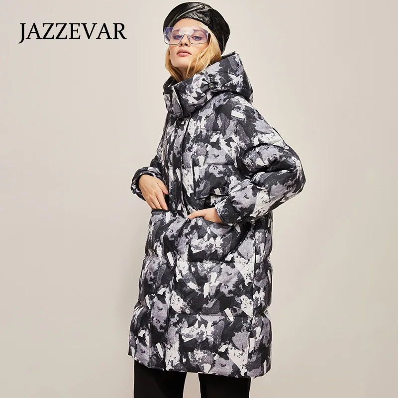 JAZZEVAR 2022 Mid-long Down Jacket Women Winter New Camouflage Thickened Loose Korean Version of The Extreme Cold Coat
