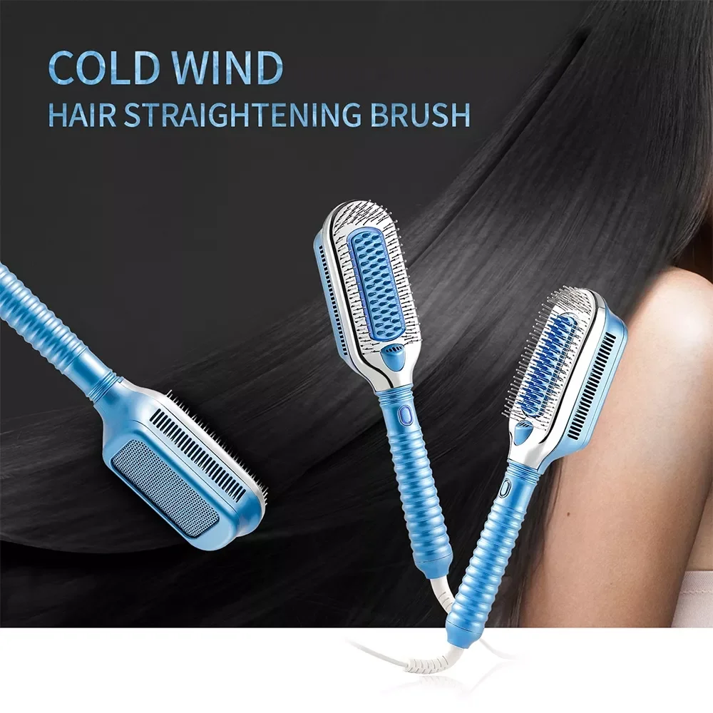 Cold Wind Hair Dryer Straightening Brush PTC Cooling Hair Straightening Comb Nourish Hair Anion Care Machine Anti Static&Fri