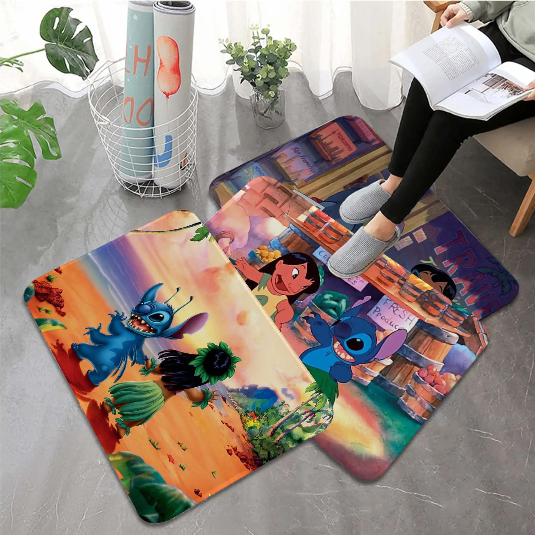 

Disney Cartoon Cute Lilo & Stitch Room Mats Non-Slip Laundry Room Mat Laundry Decor Balcony Child Living Room Welcome Doormat