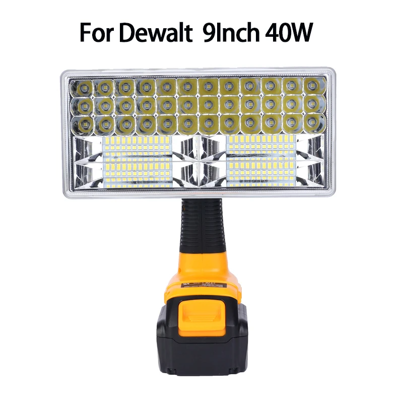 

9 Inch 40W LED Light for Dewalt DCB201 DCB200 18V Li-Ion Battery Outdoor LED Work Light Spotlight Torch with USB
