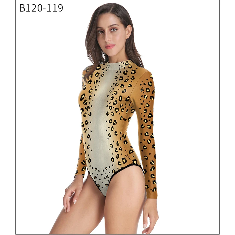 

New leopard print, zebra print，3D Digital Printing，Long Sleeve One Piece Swimsuit