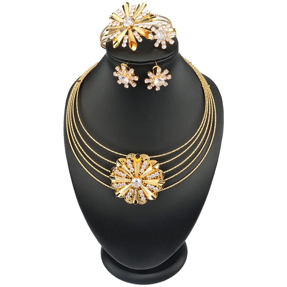 

2022 African Trend Jewelry Set Dubai Fashion Gold Color Round Shape Necklace Earrings Bracelet Ring for Women Costume Jewelry
