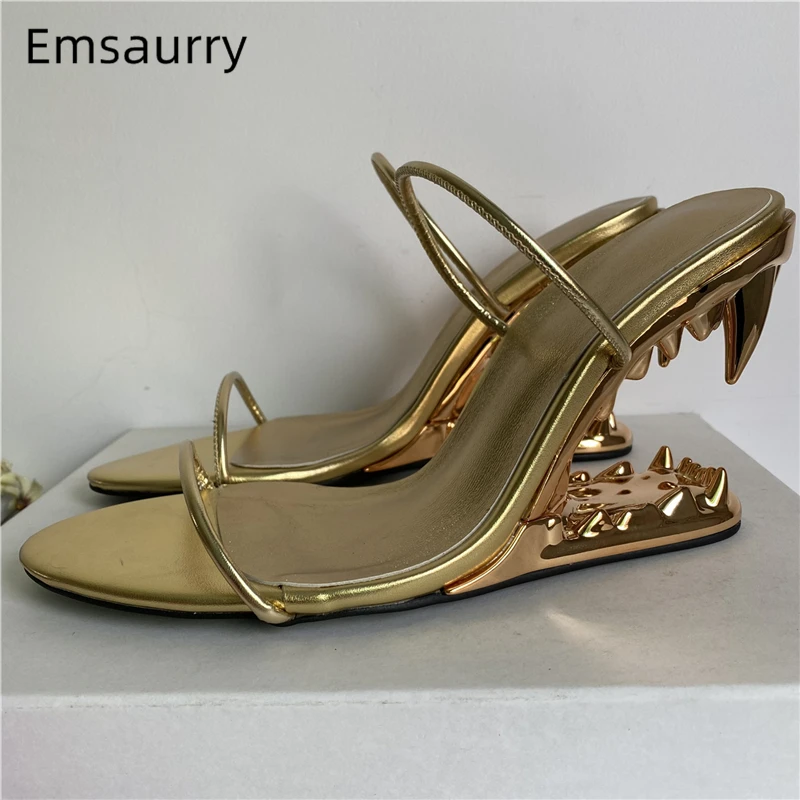 

Jaw-Shaped Strange Heel Modern Sandals Women Sexy Narrow Band Slingbacks Concise Style Slim Summer Mules For Girls