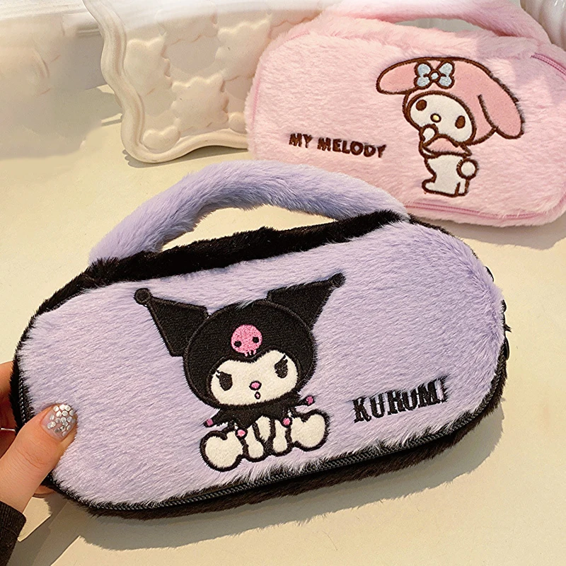 

Cute Anime Hello Kitty Sanrios Plush Cosmetic Bag Kuromi My Melody Girls Makeup Travel Storage Bag Plush Toys Christmas Gift