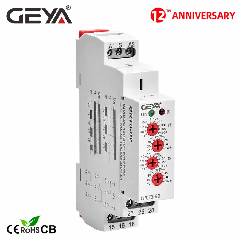 Free Shipping GEYA GRT8-S Asymmetric Cycle Timer Relay SPDT 220V 16A  AC/DC12V-240V Electronic Repeat Relay