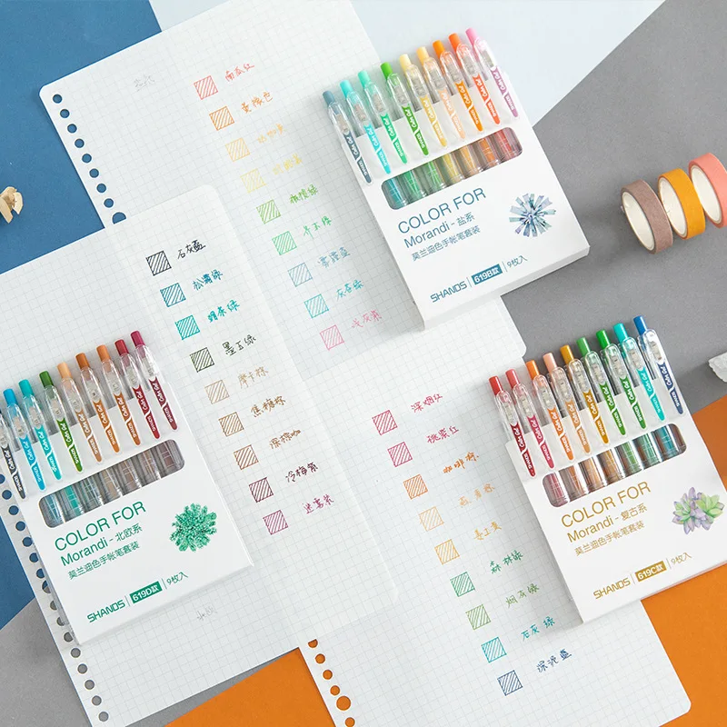 

9PCS Colored Gel Pens Set 0.5 mm Journaling Scrapbook Kawaii Ballpoint Pens Stationery Retractable Pen Office Accessories