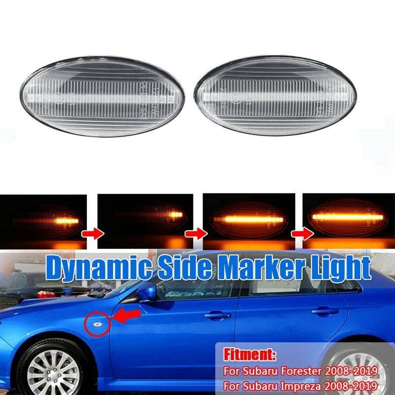 

Clear Lens Yellow LED Dynamic Turn Signal Lamp Side Marker Lights For Subaru Forester Impreza 2008-2019