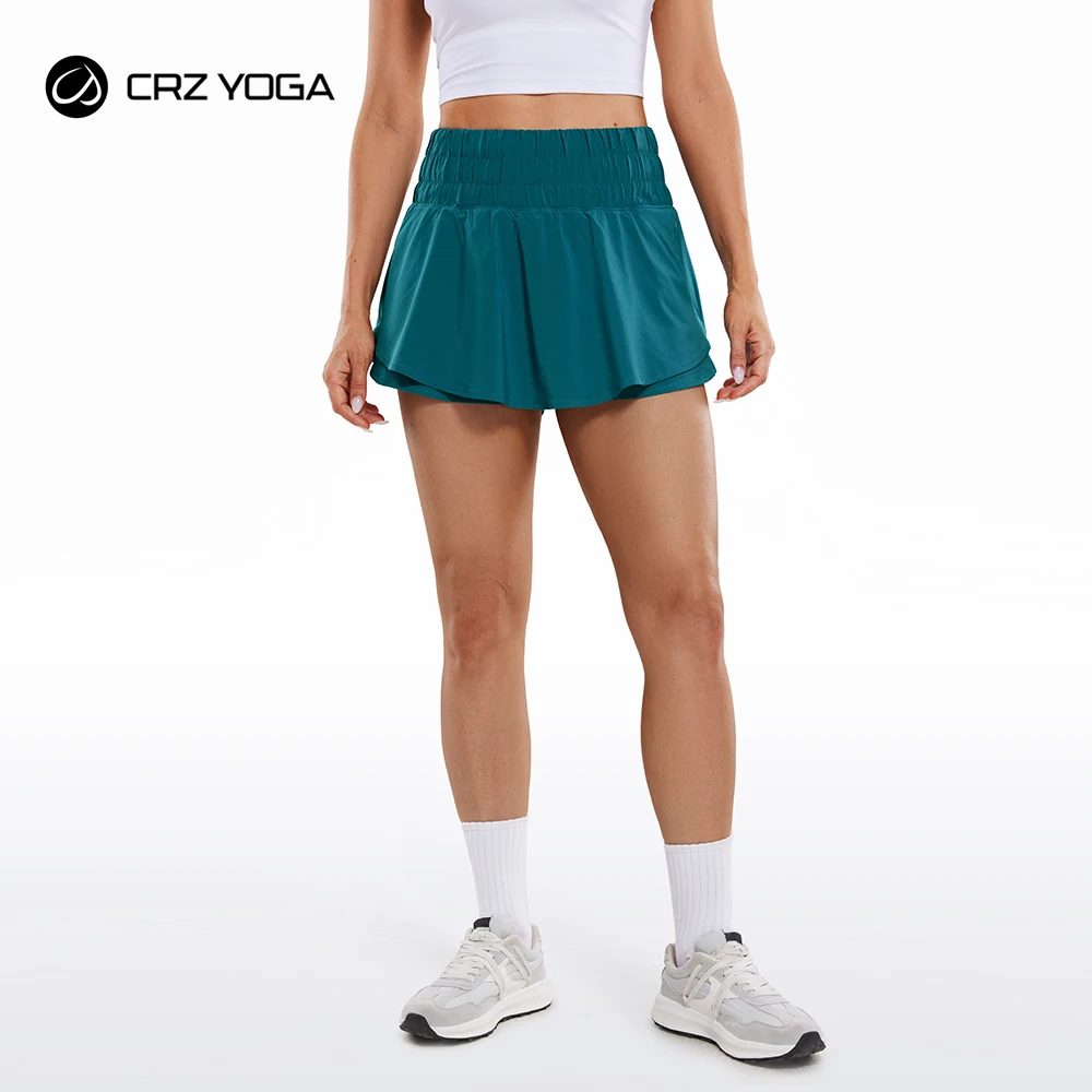 

CRZ YOGA Women's High Waisted Flowy Athletic Shorts Ruffle Skirt Wrap Front Liner Workout Running Shorts with Zip Pocket
